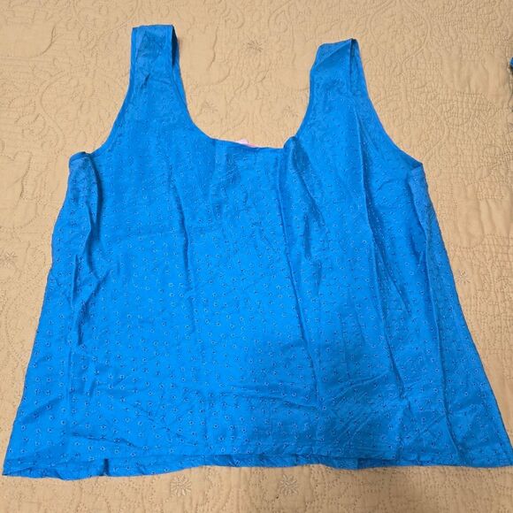 Vintage 90’s Victoria’s Secret PJ Set S Blue Floral Tank Micro Shorts Eyelet - Picture 4 of 9